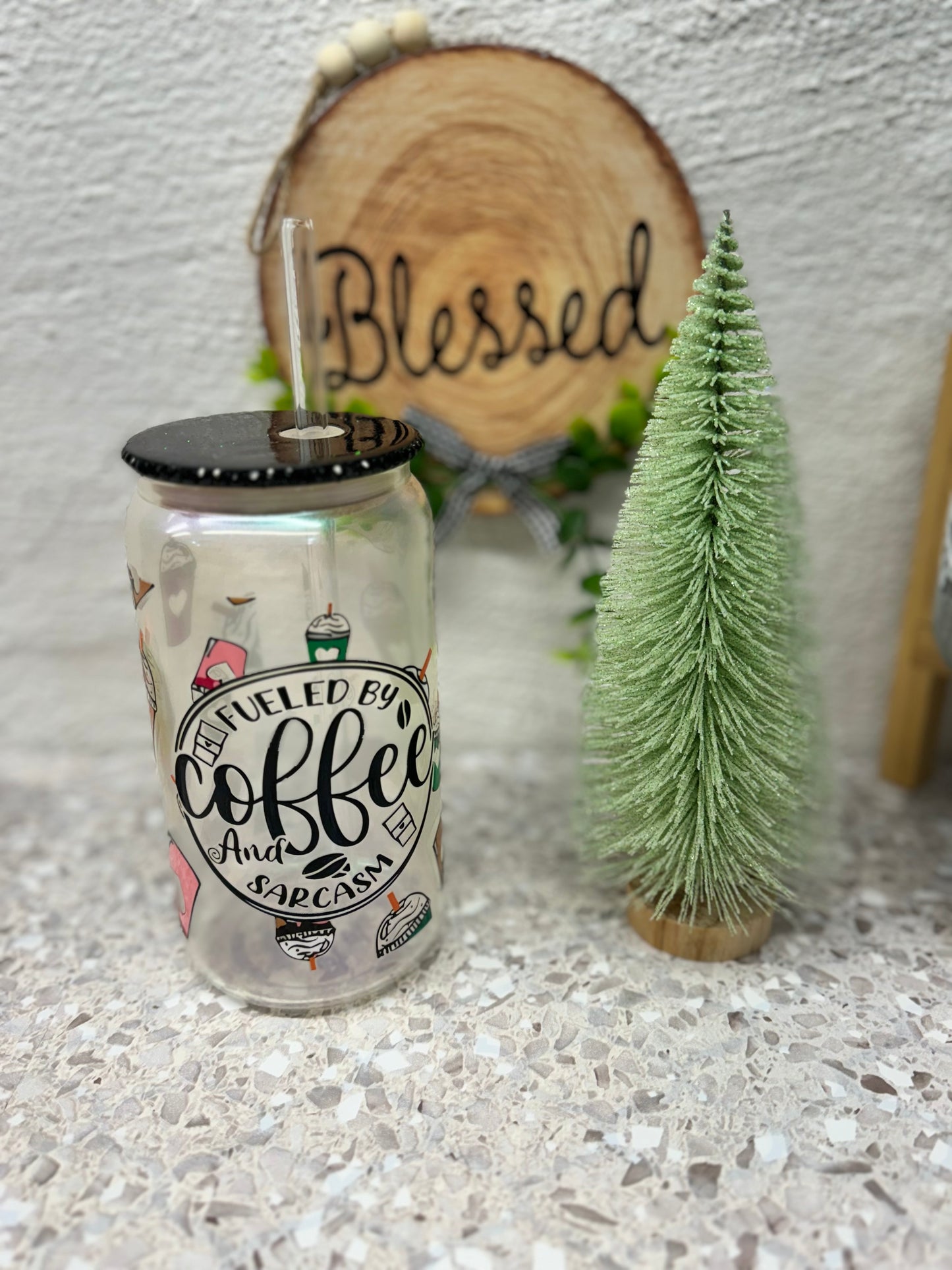 16oz Coffee Sarcasm Iridescent Glass Cup