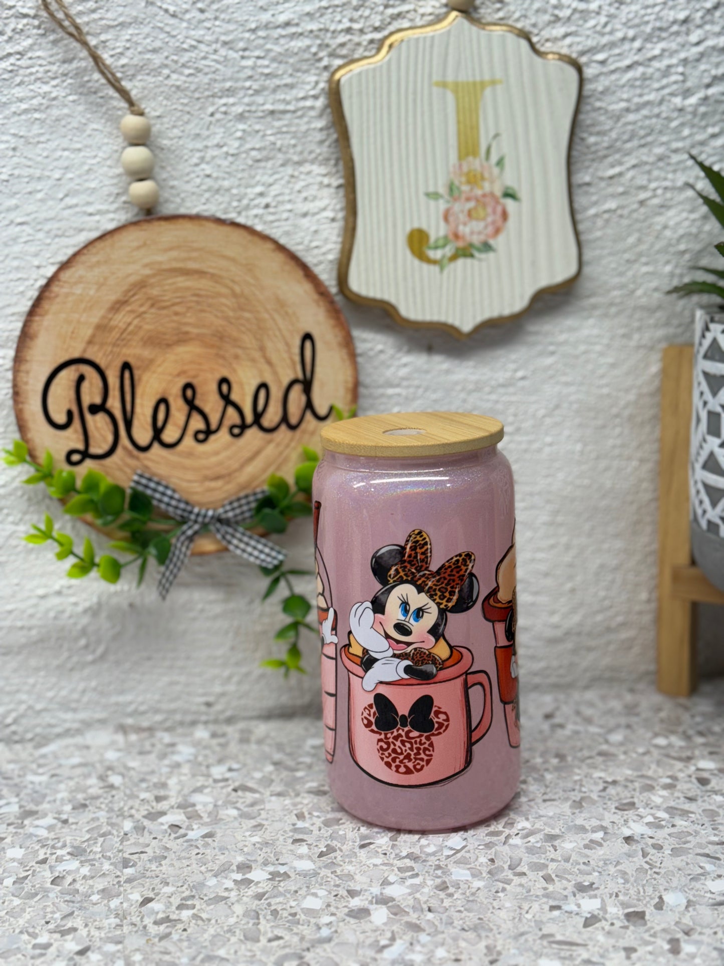 16oz Pink Girl Shimmer Glass Cup